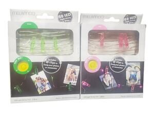 Melannco 90 Inch Green & Pink LED Strand Lights With 20 Clips Each | Set of 2